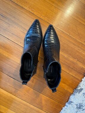 Nine West Black Croc-Embossed Pointed Ankle Boots